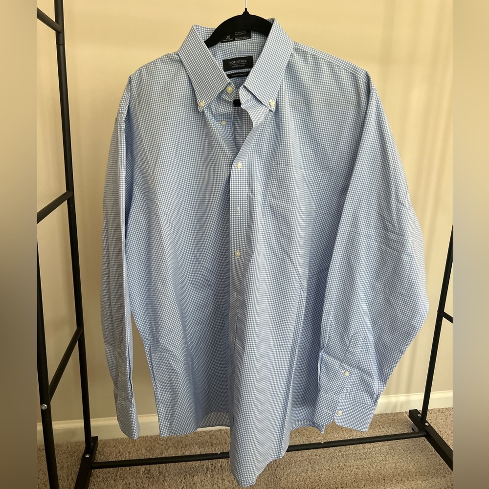 Nordstrom traditional fit, white and blue checkered pattern